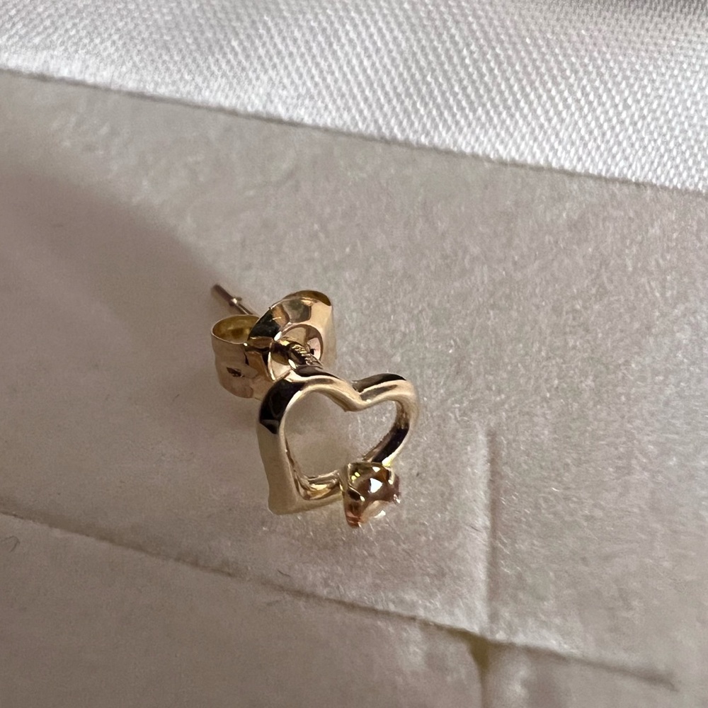 Gold Heart Stud Earrings with Crystal Accent